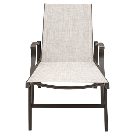 44" Beige Aluminum Six Position Adjustable Sling Outdoor Chaise Lounge