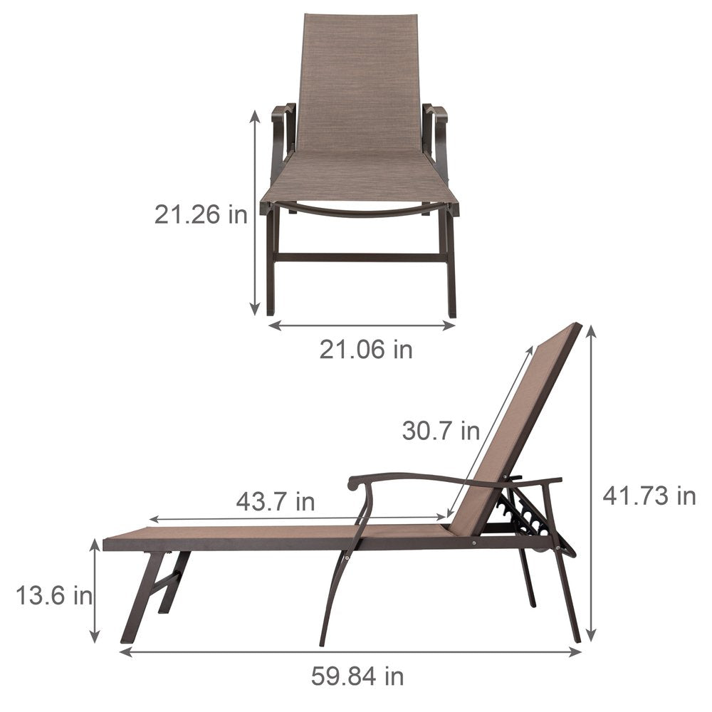 44" Brown Aluminum Six Position Adjustable Sling Outdoor Chaise Lounge — view 4