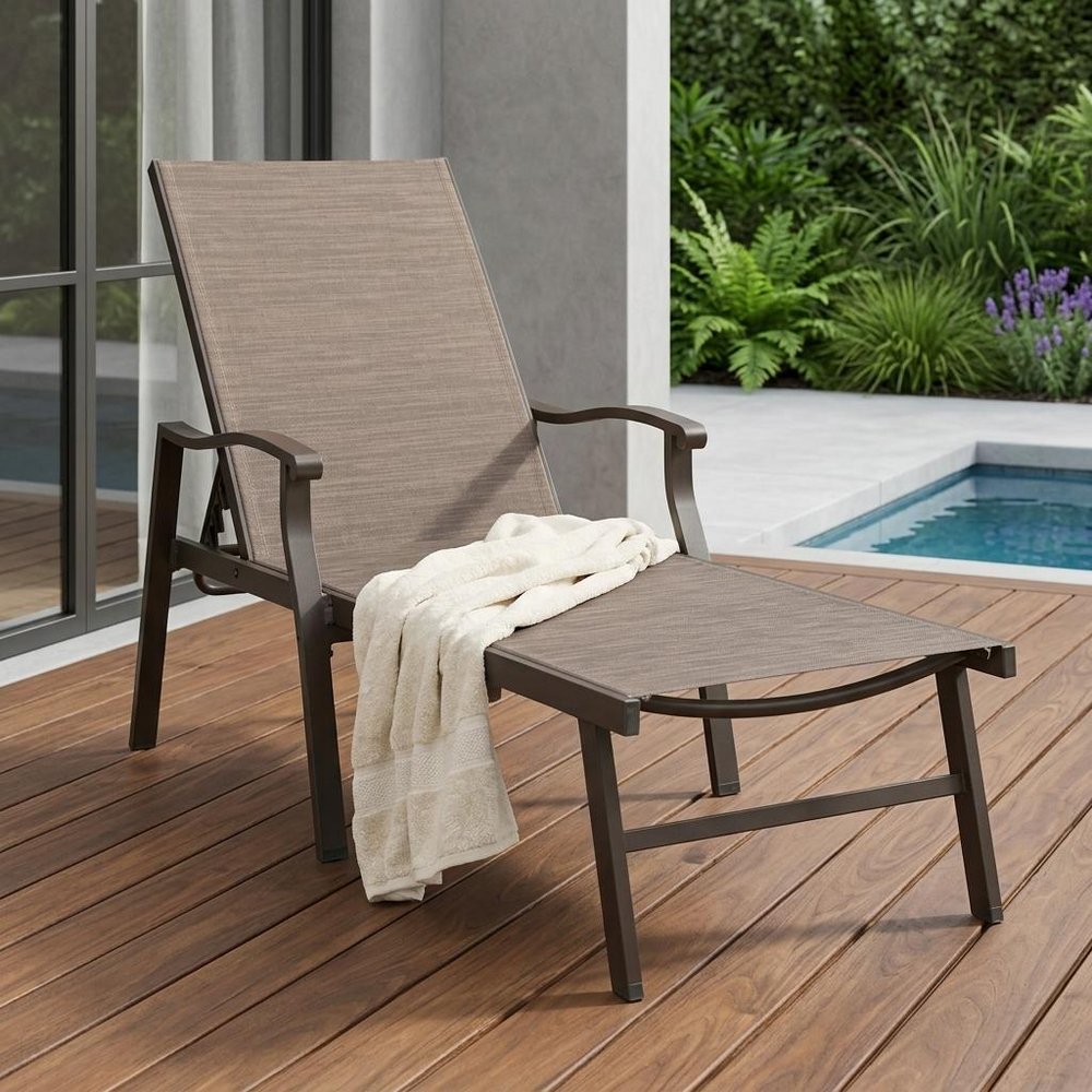 44" Brown Aluminum Six Position Adjustable Sling Outdoor Chaise Lounge HomeRoots