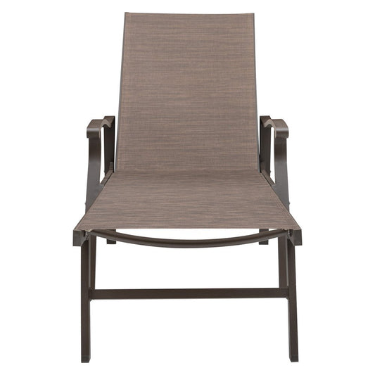 Set of Two Brown Aluminum Six Position Adjustable Sling Outdoor Chaise Lounges