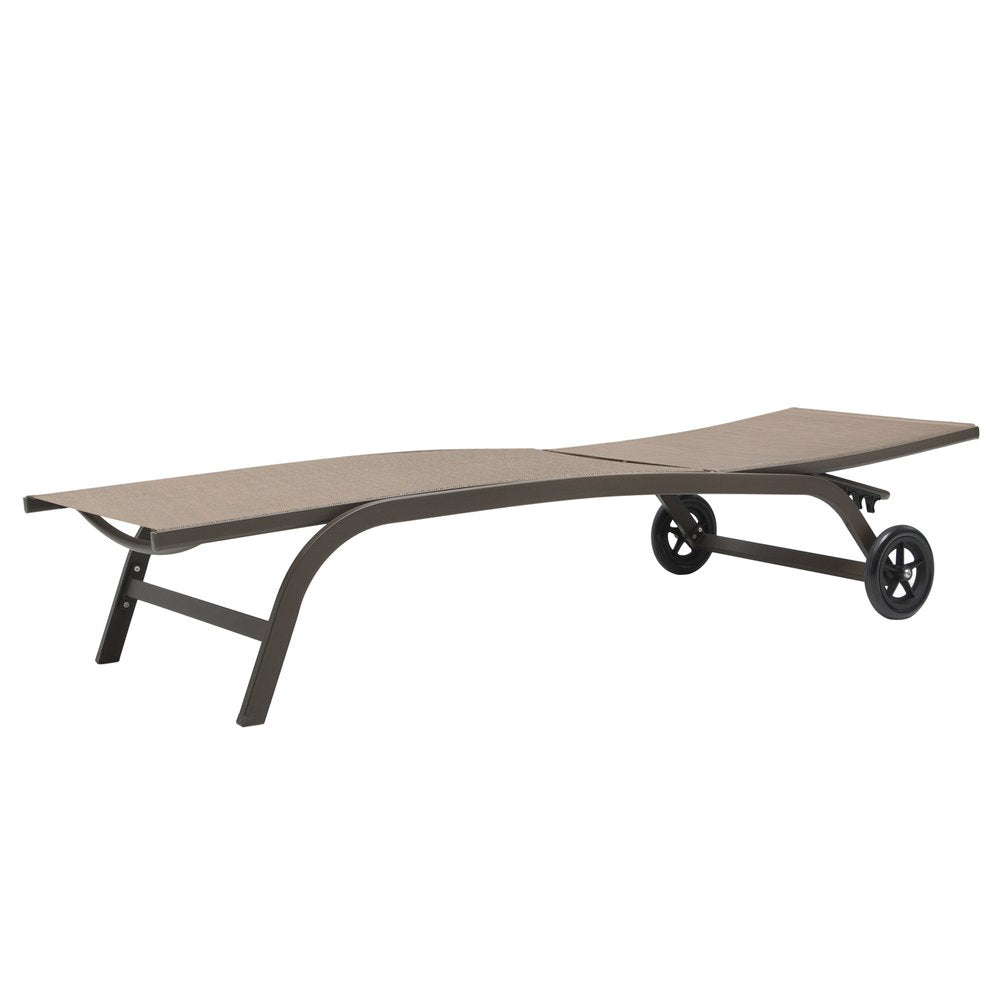 Set of Two Brown Aluminum Six Position Adjustable Sling Outdoor Chaise Lounges HomeRoots