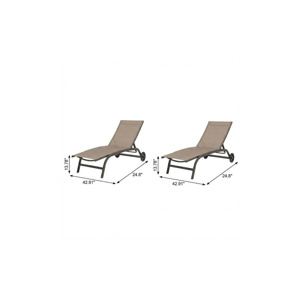 Set of Two Brown Aluminum Six Position Adjustable Sling Outdoor Chaise Lounges HomeRoots