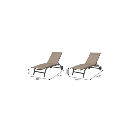 Set of Two Brown Aluminum Six Position Adjustable Sling Outdoor Chaise Lounges HomeRoots