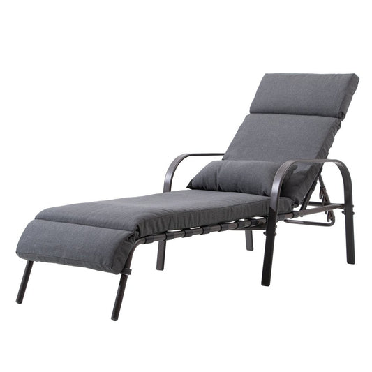 40" Dark Gray Steel Five Position Adjustable Outdoor Chaise Lounge with Gray Cushion