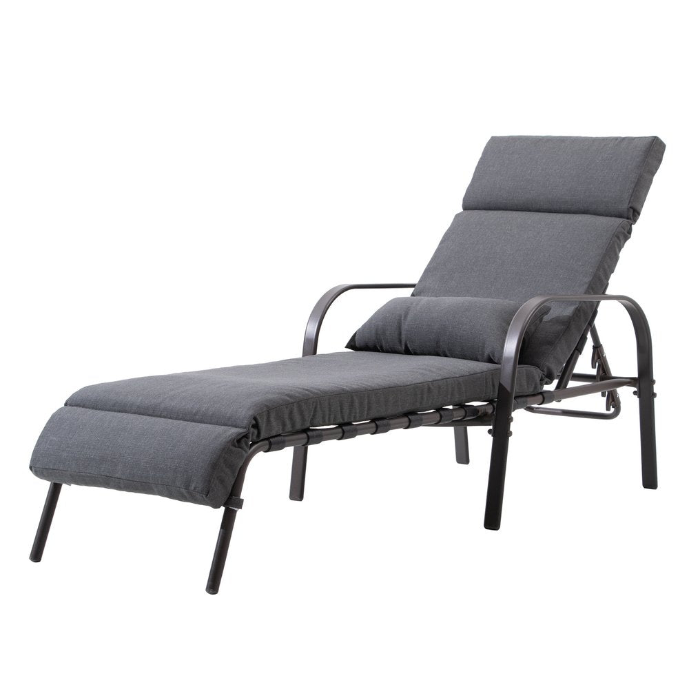 40" Dark Gray Steel Five Position Adjustable Outdoor Chaise Lounge with Gray Cushion — view 2
