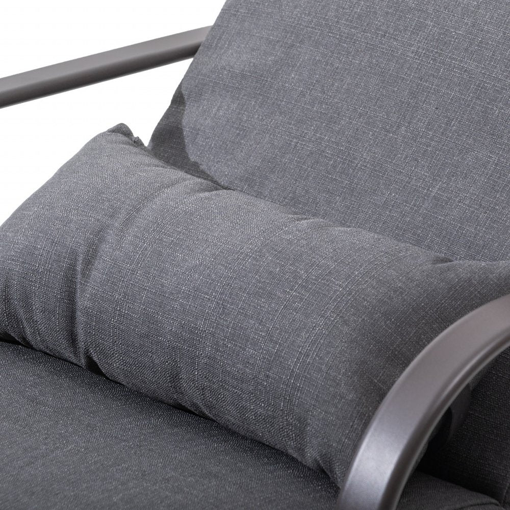 40" Dark Gray Steel Five Position Adjustable Outdoor Chaise Lounge with Gray Cushion — view 3