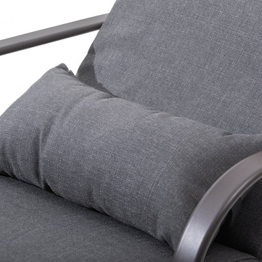 40" Dark Gray Steel Five Position Adjustable Outdoor Chaise Lounge with Gray Cushion