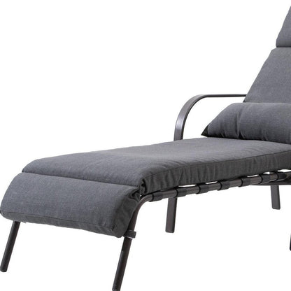 40" Dark Gray Steel Five Position Adjustable Outdoor Chaise Lounge with Gray Cushion HomeRoots