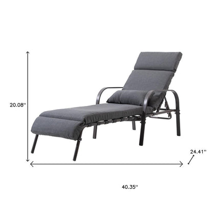 40" Dark Gray Steel Five Position Adjustable Outdoor Chaise Lounge with Gray Cushion HomeRoots
