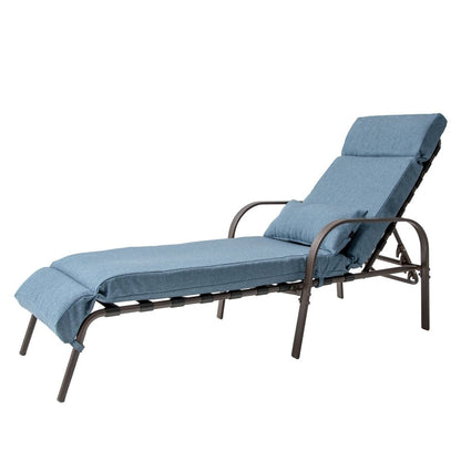 40" Brown Steel Five Position Adjustable Outdoor Folding Chaise Lounge with Dark Blue Cushion HomeRoots