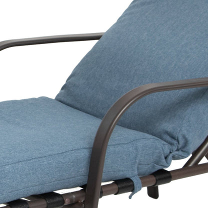 40" Brown Steel Five Position Adjustable Outdoor Folding Chaise Lounge with Dark Blue Cushion