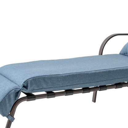 40" Brown Steel Five Position Adjustable Outdoor Folding Chaise Lounge with Dark Blue Cushion