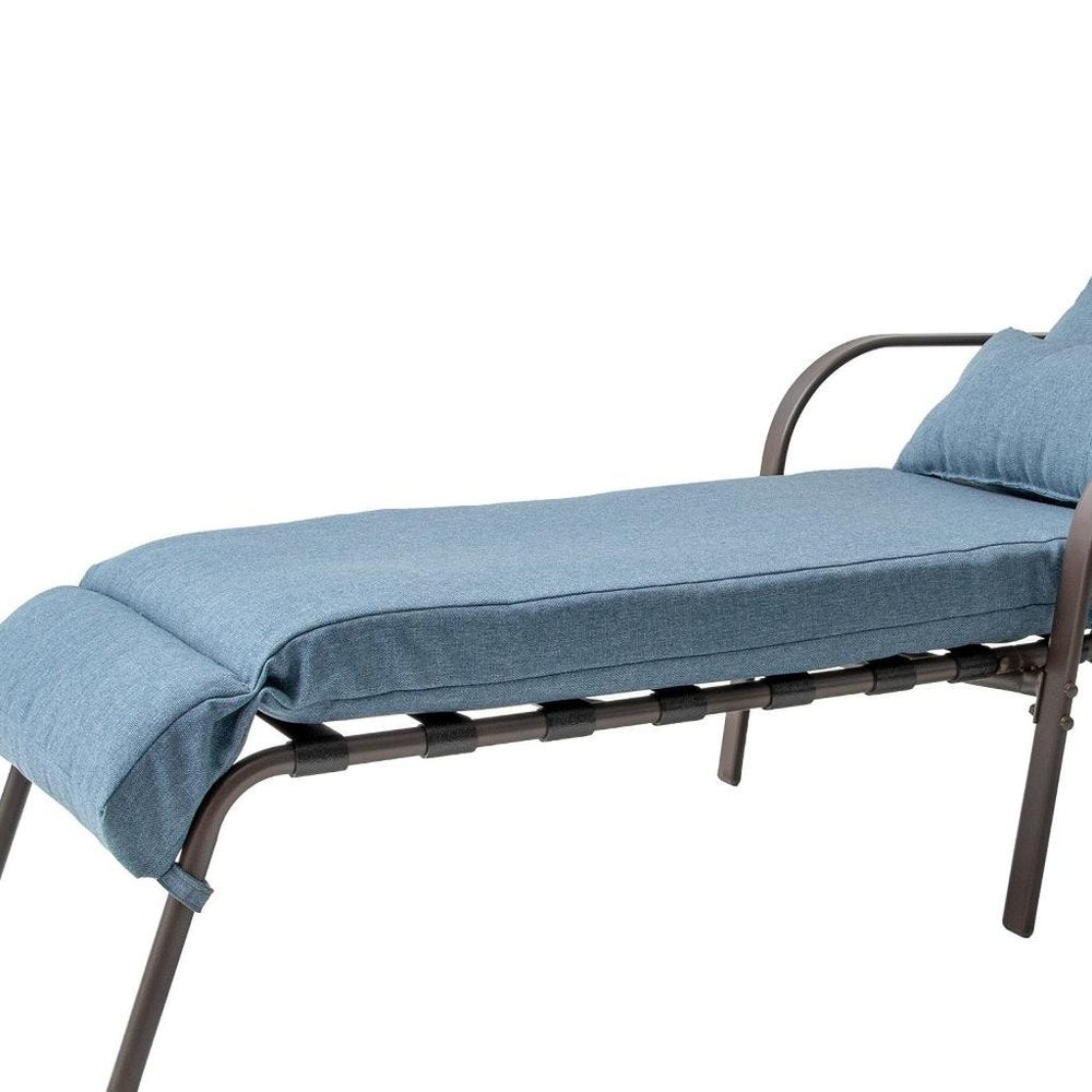 40" Brown Steel Five Position Adjustable Outdoor Folding Chaise Lounge with Dark Blue Cushion — view 5