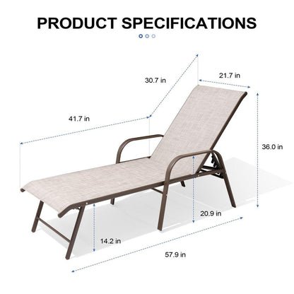 Set of Two Beige Aluminum Six Position Adjustable Sling Outdoor Stacking Chaise Lounges HomeRoots