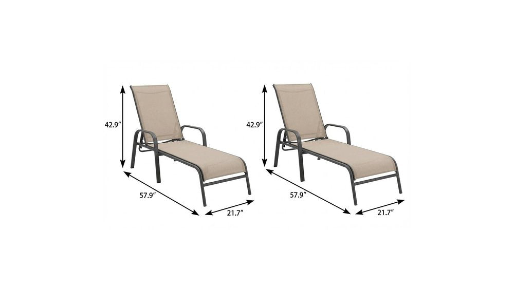 Set of Two Ivory Aluminum Six Position Adjustable Sling Outdoor Stacking Chaise Lounges — view 5