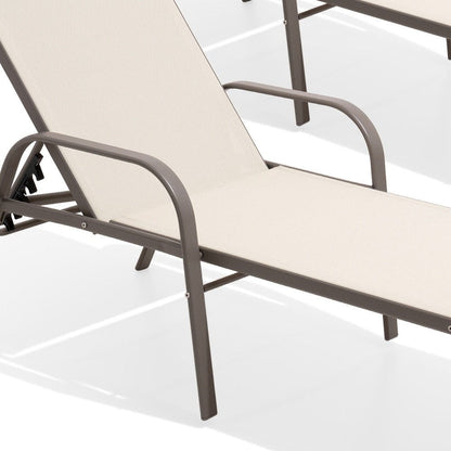 Set of Two Ivory Aluminum Six Position Adjustable Sling Outdoor Stacking Chaise Lounges HomeRoots