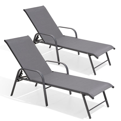 Set of Two Gray Aluminum Six Position Adjustable Outdoor Stacking Chaise Lounges HomeRoots