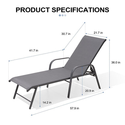 Set of Two Gray Aluminum Six Position Adjustable Outdoor Stacking Chaise Lounges HomeRoots