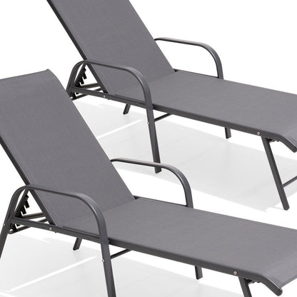 Set of Two Gray Aluminum Six Position Adjustable Outdoor Stacking Chaise Lounges HomeRoots