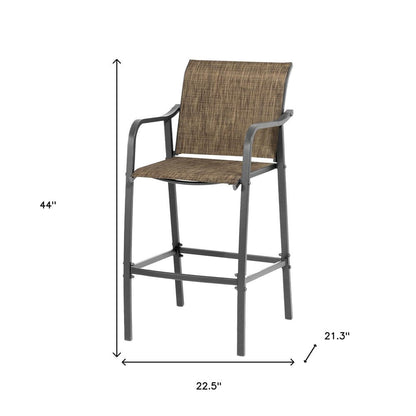 Set of Two 28" Gray and Brown Steel Outdoor Bar Height Chairs HomeRoots
