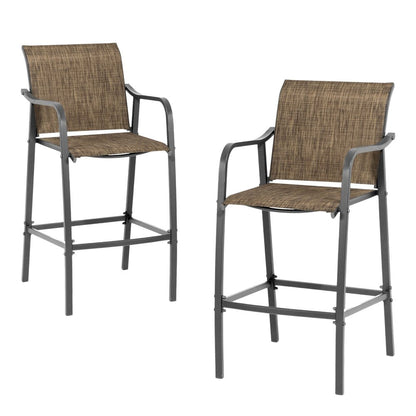Set of Two 28" Gray and Brown Steel Outdoor Bar Height Chairs HomeRoots