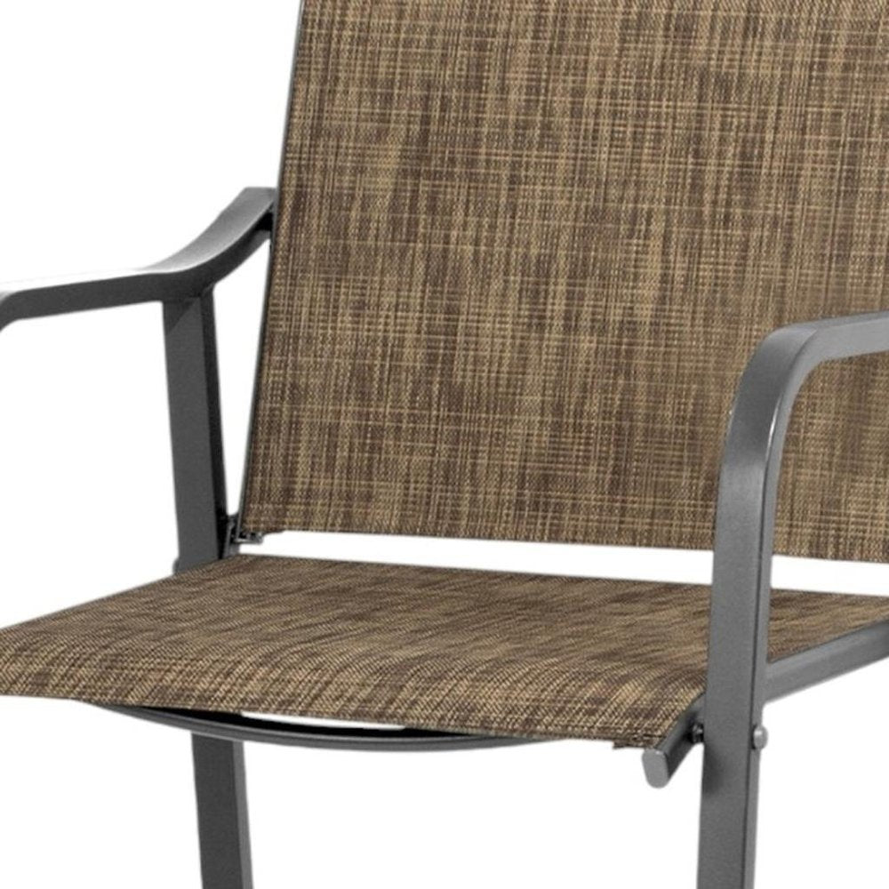 Set of Two 28" Gray and Brown Steel Outdoor Bar Height Chairs HomeRoots