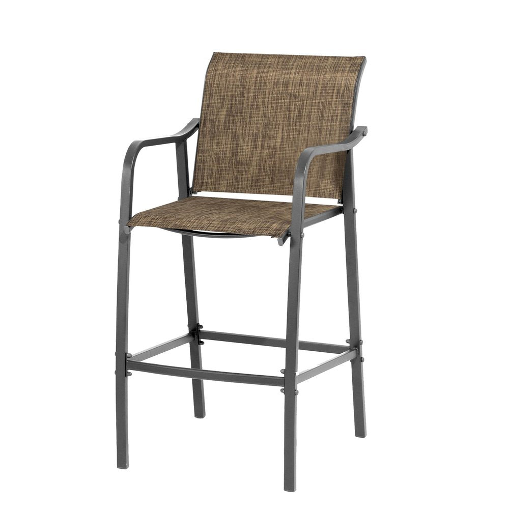 Set of Two 28" Gray and Brown Steel Outdoor Bar Height Chairs HomeRoots