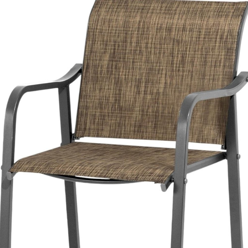 Set of Two 28" Gray and Brown Steel Outdoor Bar Height Chairs — view 8
