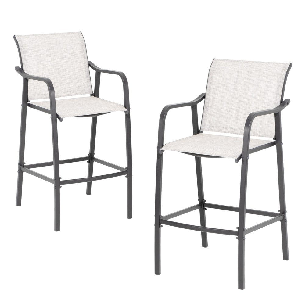 Set of Two 28" Gray Steel Outdoor Bar Height Chairs — view 3