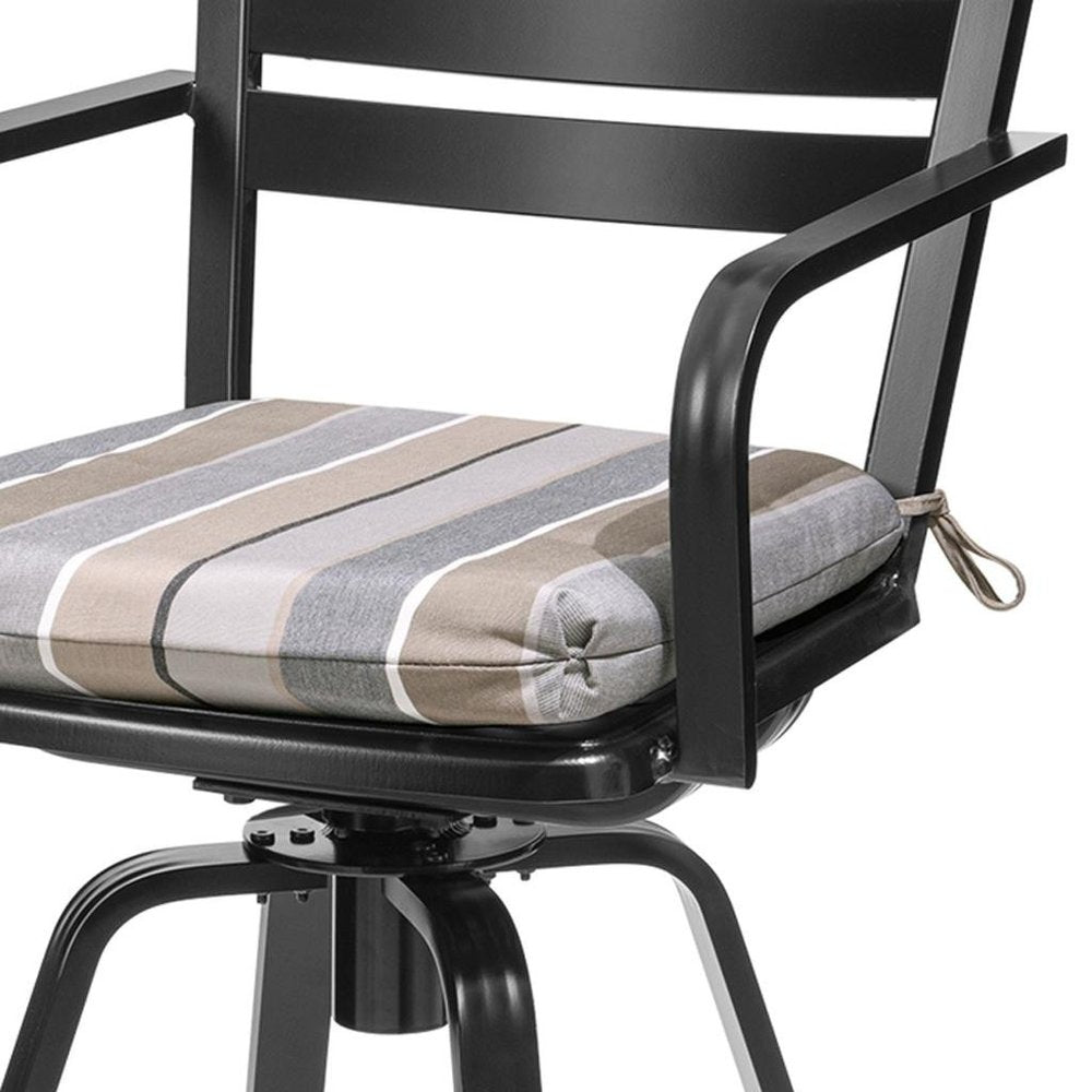 Set of Two 30" Black and Off White Aluminum Swivel Outdoor Bar Height Chairs — view 4