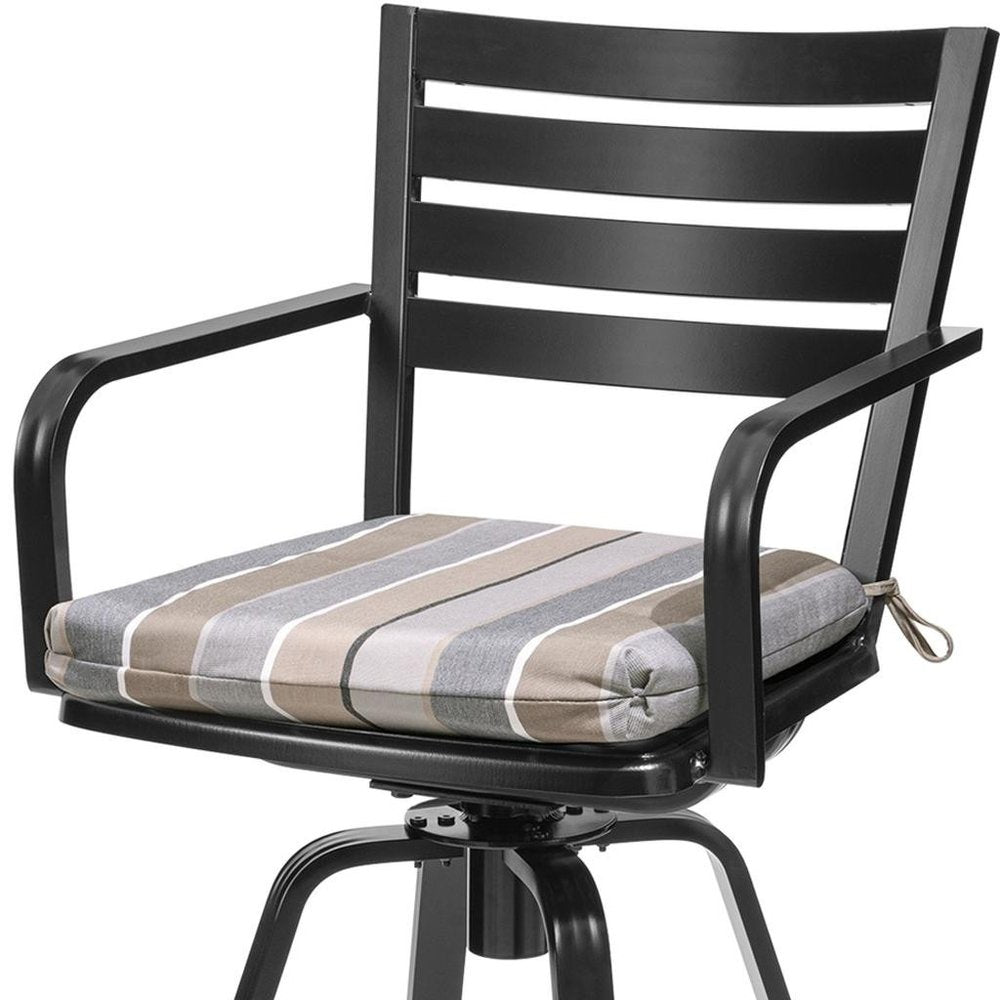 Set of Two 30" Black and Off White Aluminum Swivel Outdoor Bar Height Chairs — view 5