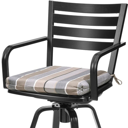 Set of Two 30" Black and Off White Aluminum Swivel Outdoor Bar Height Chairs HomeRoots