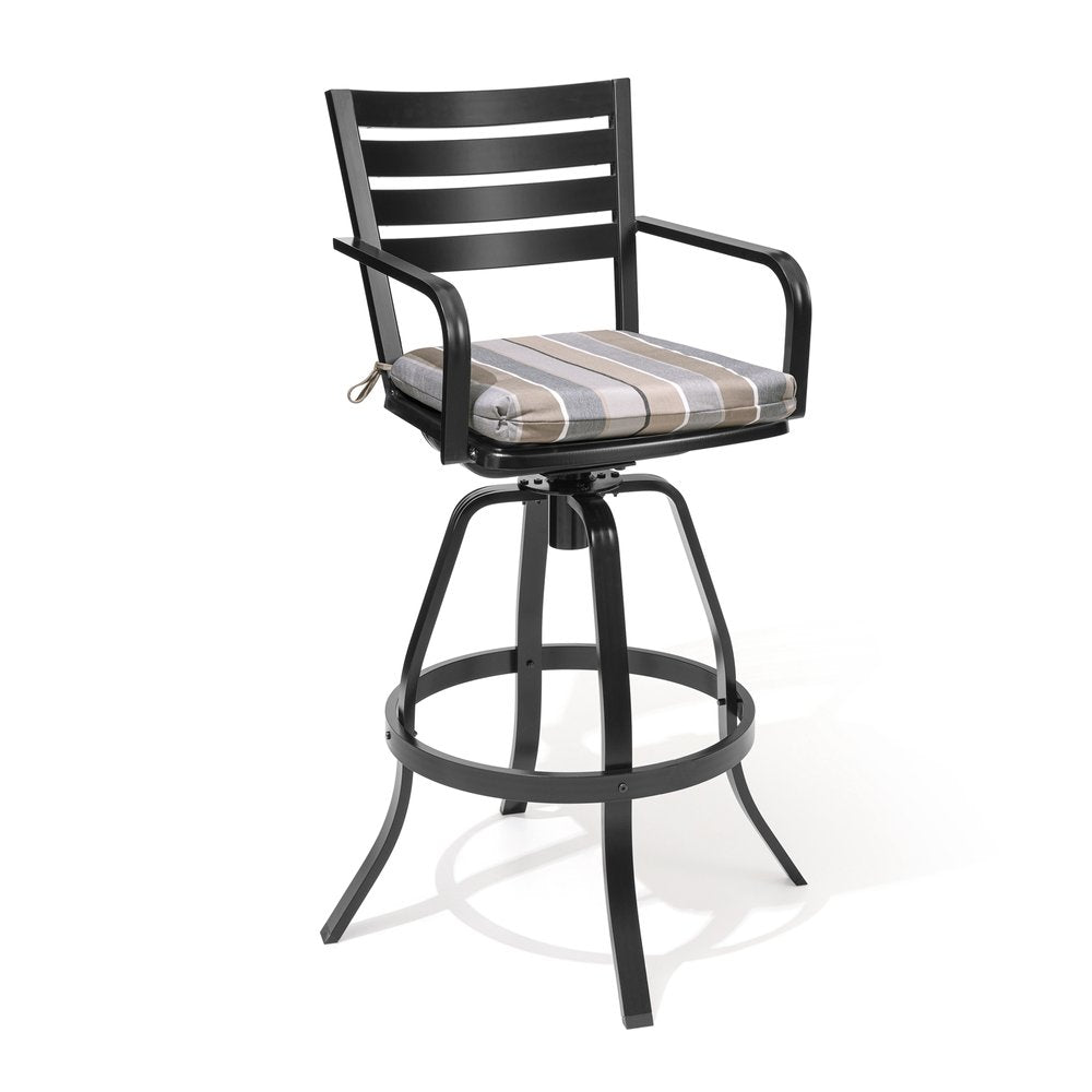 Set of Two 30" Black and Off White Aluminum Swivel Outdoor Bar Height Chairs — view 2