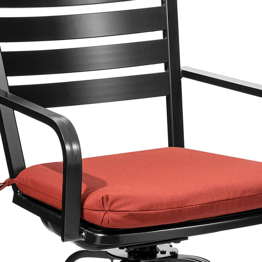 Set of Two 30" Black and Red Aluminum Swivel Outdoor Bar Height Chairs — view 5
