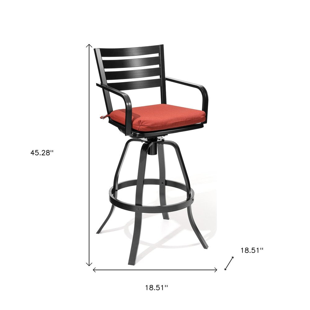 Set of Two 30" Black and Red Aluminum Swivel Outdoor Bar Height Chairs — view 6