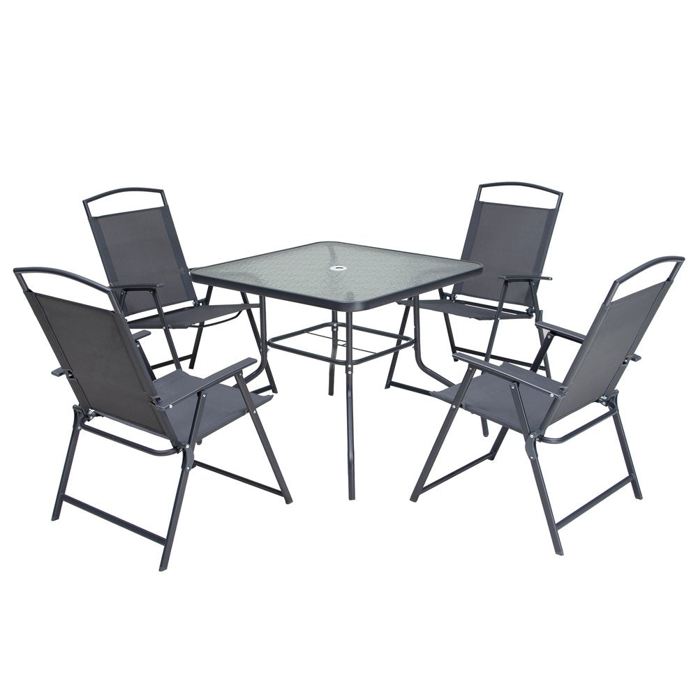 Five Piece Clear and Black Square Glass Dining Set with Four Chairs — view 2