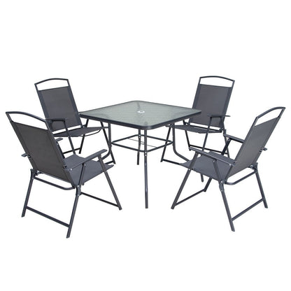 Five Piece Clear and Black Square Glass Dining Set with Four Chairs