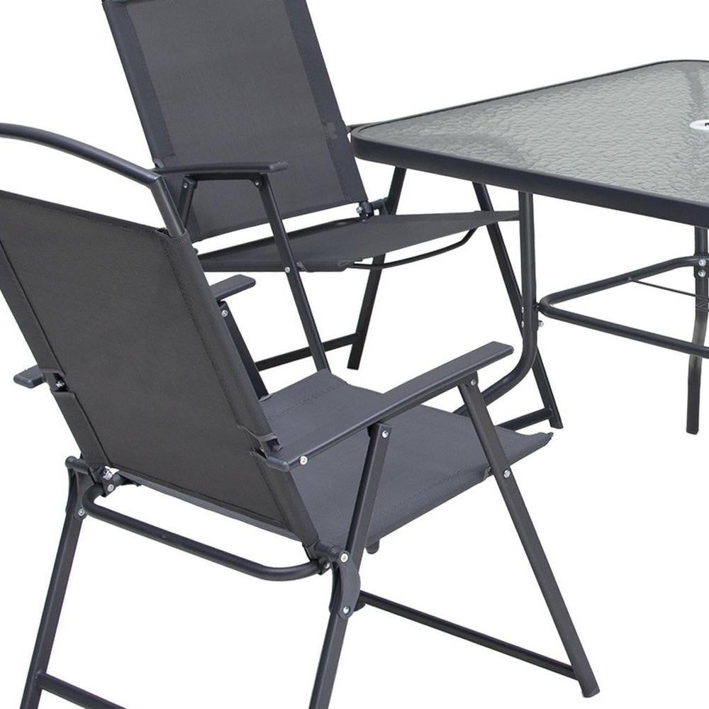 Five Piece Clear and Black Square Glass Dining Set with Four Chairs HomeRoots