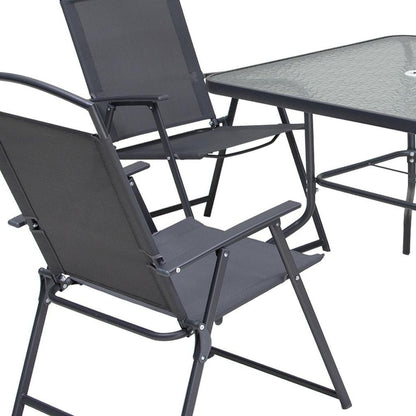 Five Piece Clear and Black Square Glass Dining Set with Four Chairs