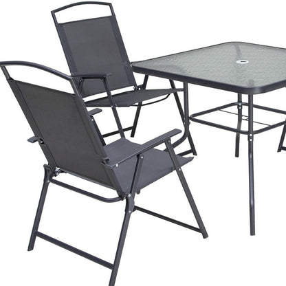 Five Piece Clear and Black Square Glass Dining Set with Four Chairs