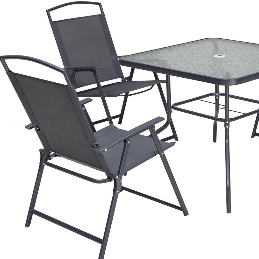 Five Piece Clear and Black Square Glass Dining Set with Four Chairs HomeRoots