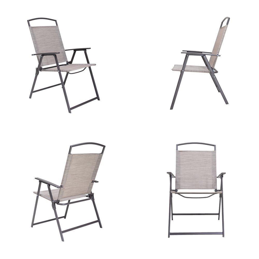 Set of Four 35" Brown Steel Sling Outdoor Folding Arm Chairs — view 6