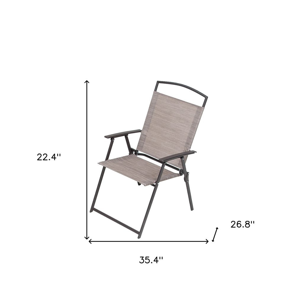 Set of Four 35" Brown Steel Sling Outdoor Folding Arm Chairs — view 7