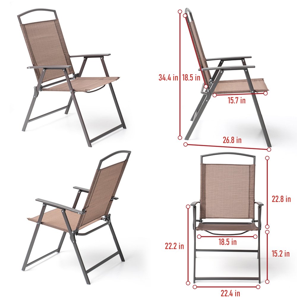 Set of Four Brown Steel Sling Outdoor Folding Stacking Dining Chairs — view 8