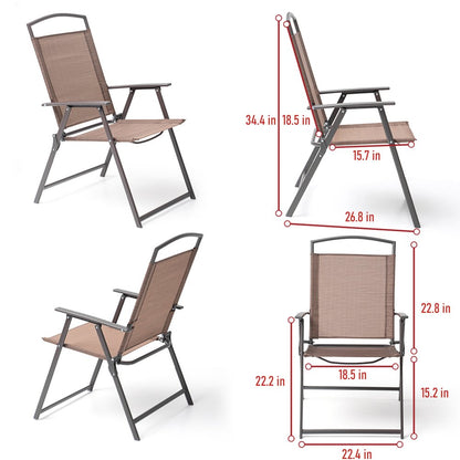 Set of Four Brown Steel Sling Outdoor Folding Stacking Dining Chairs HomeRoots