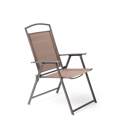 Set of Four Brown Steel Sling Outdoor Folding Stacking Dining Chairs HomeRoots