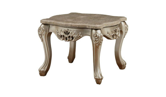 25" Champagne And Marble Marble And Solid Wood Square End Table - FurniFindUSA