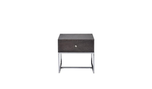 22" Chrome And Gray Oak Manufactured Wood Rectangular End Table With Drawer - FurniFindUSA