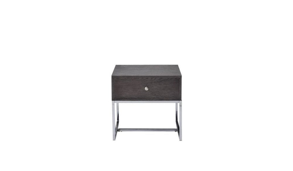 22" Chrome And Gray Oak Manufactured Wood Rectangular End Table With Drawer HomeRoots