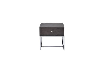 22" Chrome And Gray Oak Manufactured Wood Rectangular End Table With Drawer HomeRoots